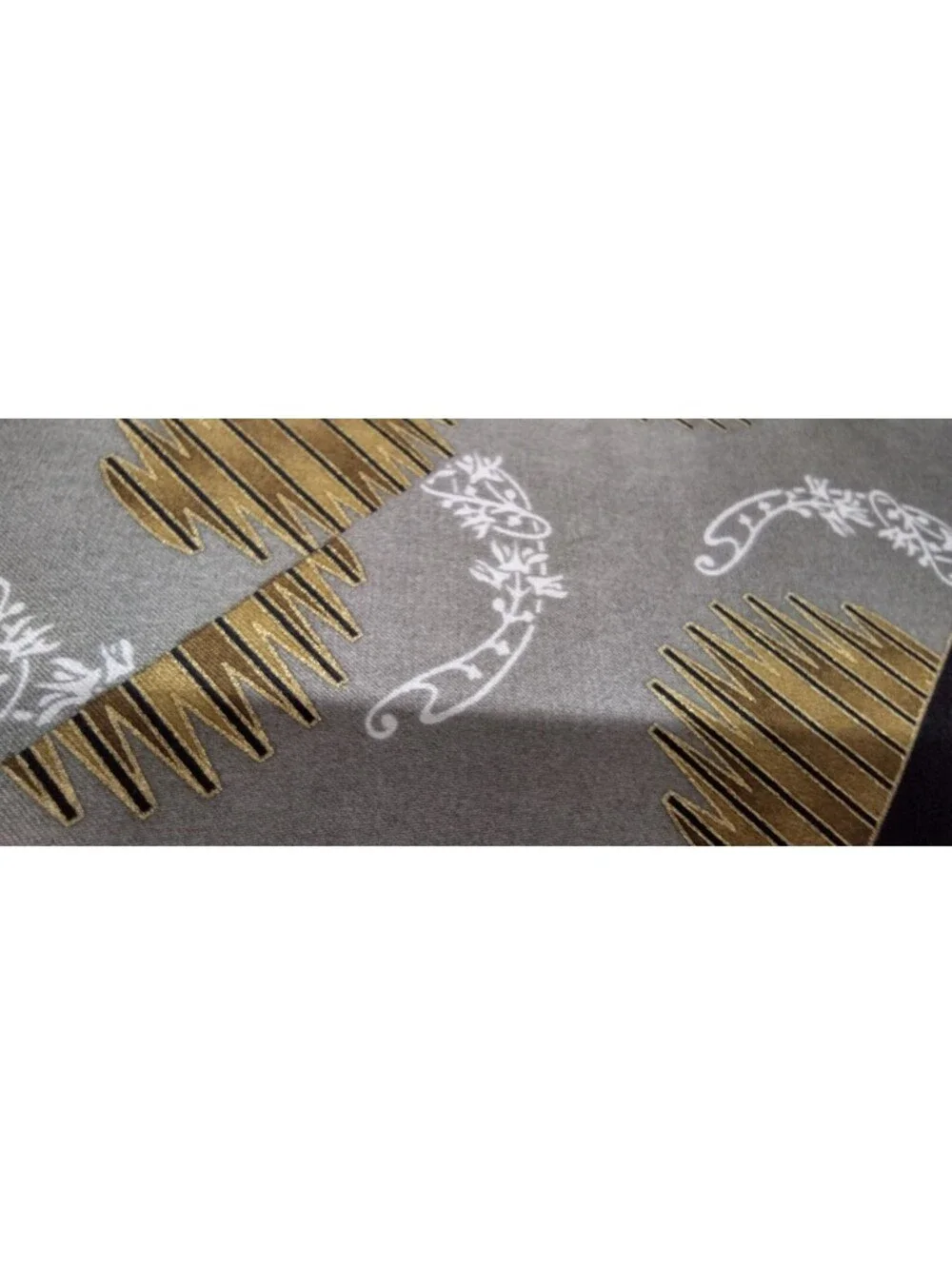 Vintage Fine Silk Hankie Art Deco Design Black Gray Gold Accents 1980s Menswear